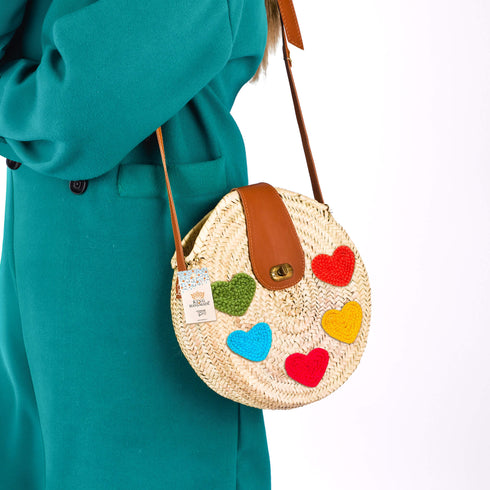 Charming Shoulder Bag with Colored Hearts and Flap Closure